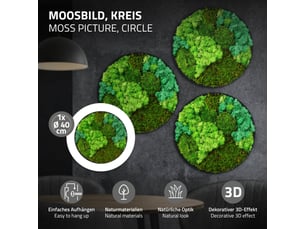 Ecd germany tableau végétal mural, mélange de mousses stabilisées, cadre en mdf rond ø 40 cm, vert, décoration d'intérieur véritable effet 3d, sans arrosage ni entretien, pièce unique