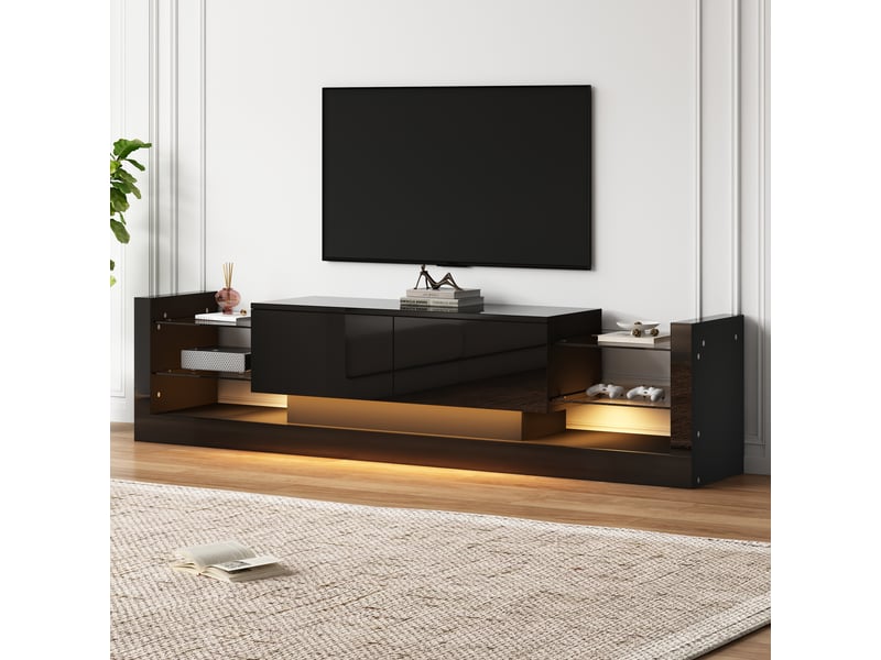  Meuble tv noir brillant avec éclairage led intégré 181 cm - pour tv jusqu'à 80 pouces - design moderne et élégant  - Conforama B
