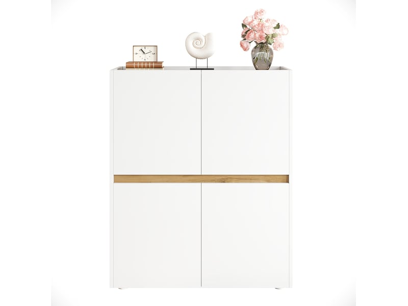  Armoire de rangement 90x40x110 cm blanc et chêne clair, panneau de particules, 4 portes et 8 compartiments  - Conforama A