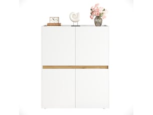 Armoire de rangement 90x40x110 cm blanc et chêne clair, panneau de particules, 4 portes et 8 compartiments