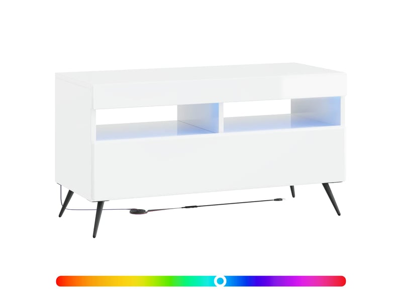 Meuble tv - banc tv - meuble de rangement led breda blanc brillant bois d'ingénierie  - Conforama C