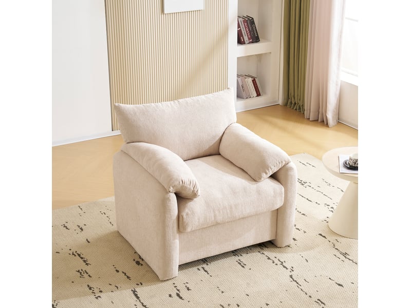  Fauteuil 1 place 96x82x84 cm, design moderne, chaise décorative, pour salon et chambre, tissu chenille, couleur beige  - Conforama D