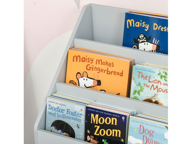  Bibliothèque enfant 60 x 29,9 x 90 cm gris en mdf, 3 niveaux, tiroir à roulettes pour chambre  - Conforama E