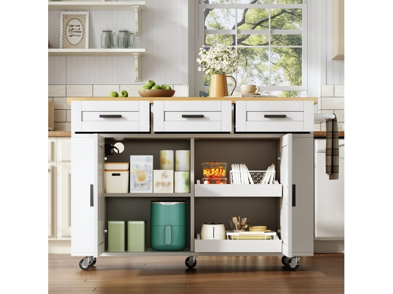 Desserte de cuisine 120x45(70)x84 cm avec plateau rabattable naturel et blanc - Conforama E