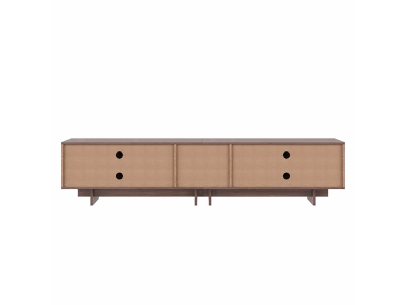  Meuble tv moderne en bois de noyer – 4 portes battantes, 2 tiroirs, 6 compartiments – 200 x 39,5 x 55 cm  - Conforama E