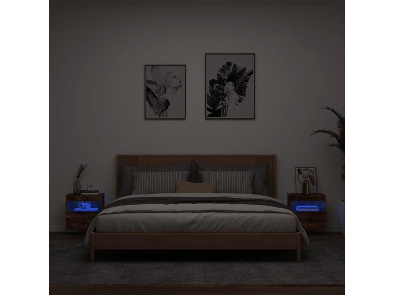  Lot de 2 meuble tv mural avec lumières led chêne fumé 40x30x40 cm  - Conforama C