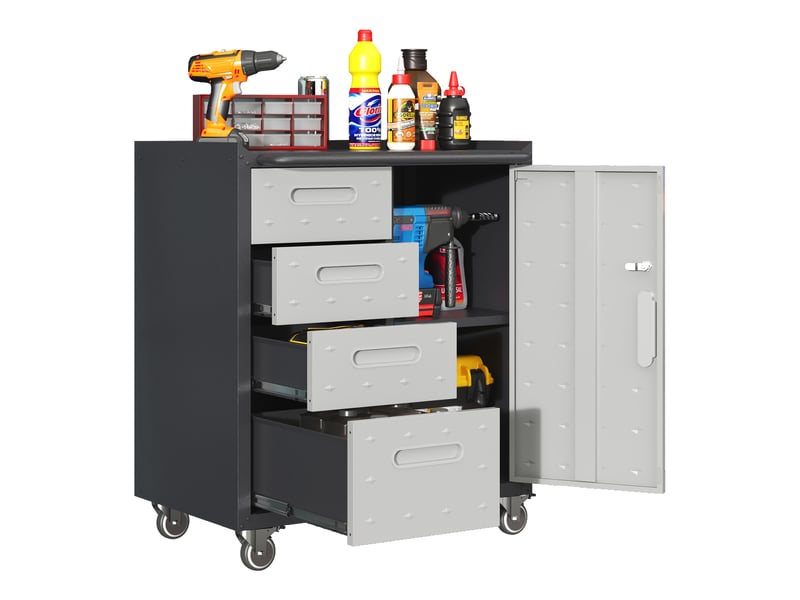  Rangemétal robuste avec roulettes – 75 × 42 × 88 cm, noirgris, pour garage, bureau &amp; ménage  - Conforama B
