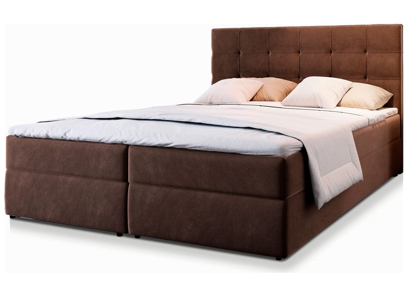  Boxspring glos 200x200 cm, lit complet avec matelas, marron  - Conforama A
