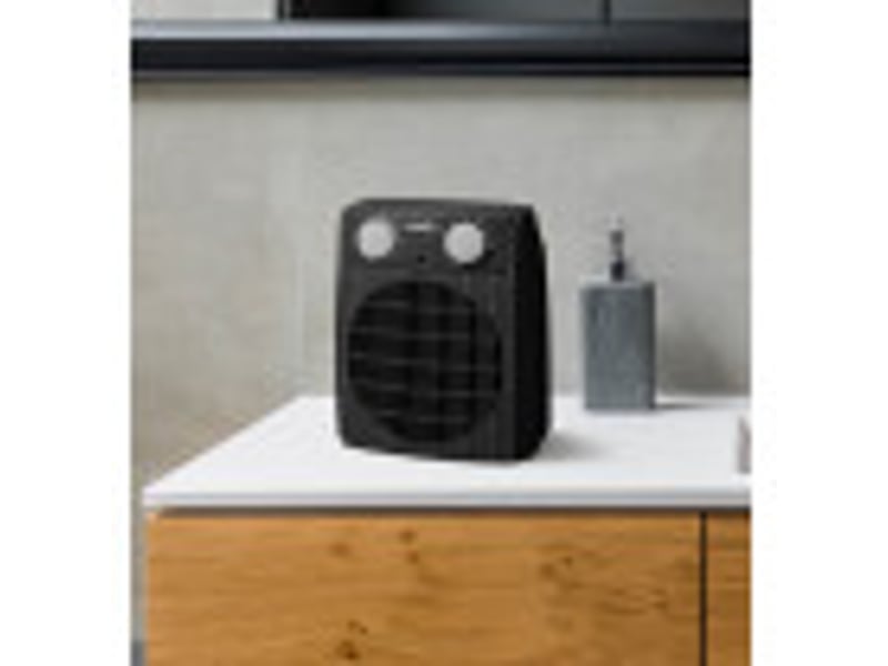 Chauffage soufflant ABRILA Nairobi 2000 W gris et noir, 2 puissances, 3 fonctions, thermostat réglable et voyant lumineux 229812028 - Conforama D