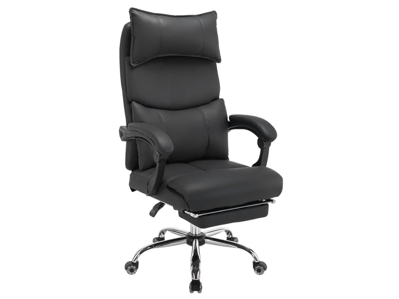 Chaise de bureau ergonomique noire avec double soutien lombaire réglable et repose-pieds, tissu technique  - Conforama A