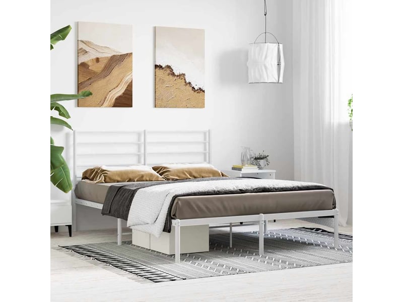  Lit double- lit adulte -  cadre de lit métal sans matelas et tête de lit blanc 120x190 cm  - Conforama C