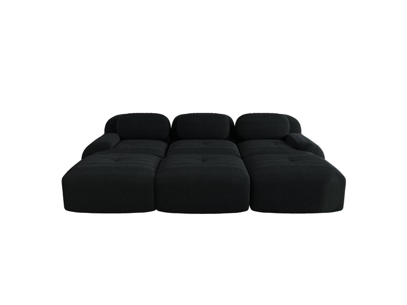  Canapé modulable 3 places avec 3 poufs en velours côtelé noir  - Conforama A