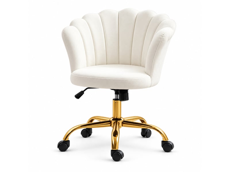 Fauteuil de coiffure réglable 69 x 64 x 90 cm blanc, dossier en forme de fleur, revêtement velours doux  - Conforama A