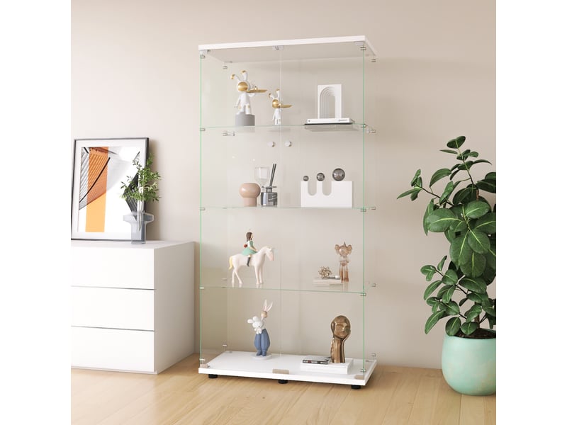 Vitrine d'exposition - 80.5x36.3x164.3cm - cabinet 4 niveaux avec 2 portes en verre trempé - blanc  - Conforama D