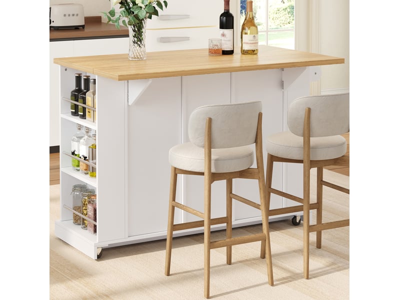  Îlot de cuisine mobile avec plateau rabattable et 2 portes 3 tiroirs 120x70x90 cm blanc  - Conforama R
