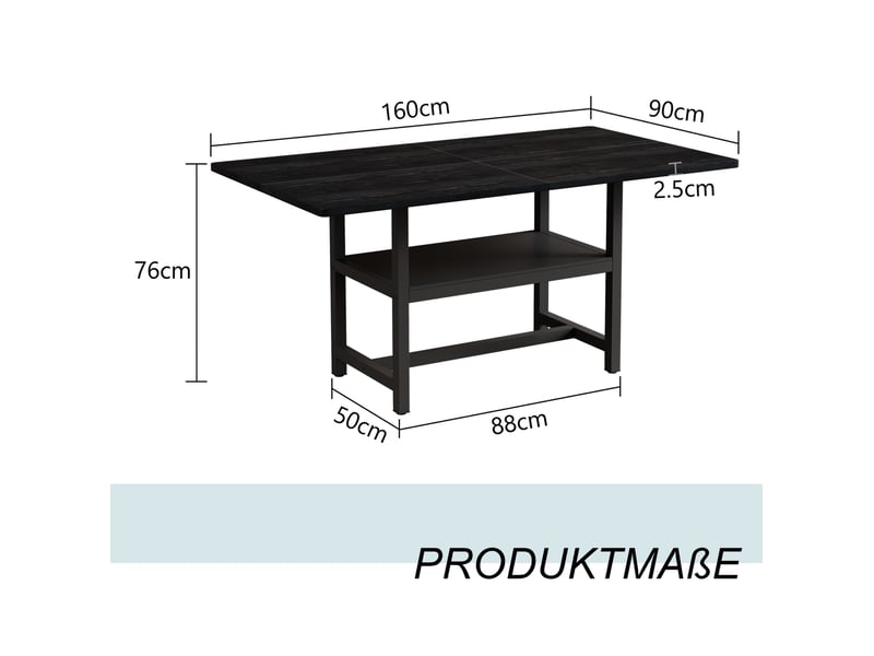  Table à manger rectangulaire, 160x90x76 cm, repas, salle à manger, pratique, plateau mdf, piètement métal, coloris noir  - Conforama C