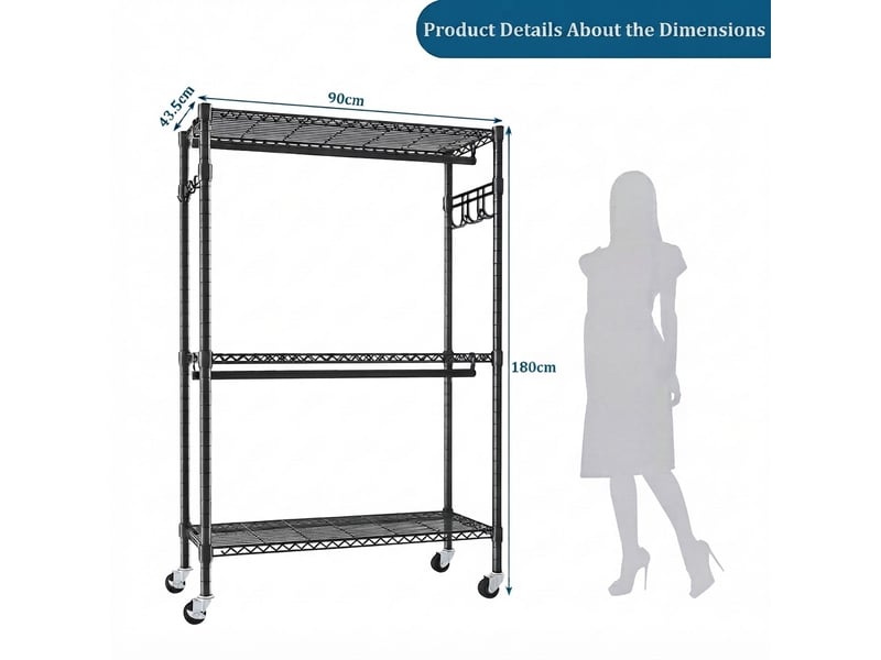  Portant à vêtements, rangement intégré, roulettes, en métal, noir cao-W5901P521794-conf-NEW - Conforama C