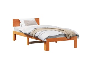 Lit adulte, lit simple, cadre de lit avec tête de lit brun 90x200cm pin massif cf2521