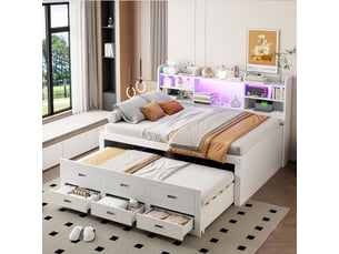 Lit gigogne 140x200 cm <strong>MERAX</strong>  <strong>lit enfant blanc</strong> coloris blanc