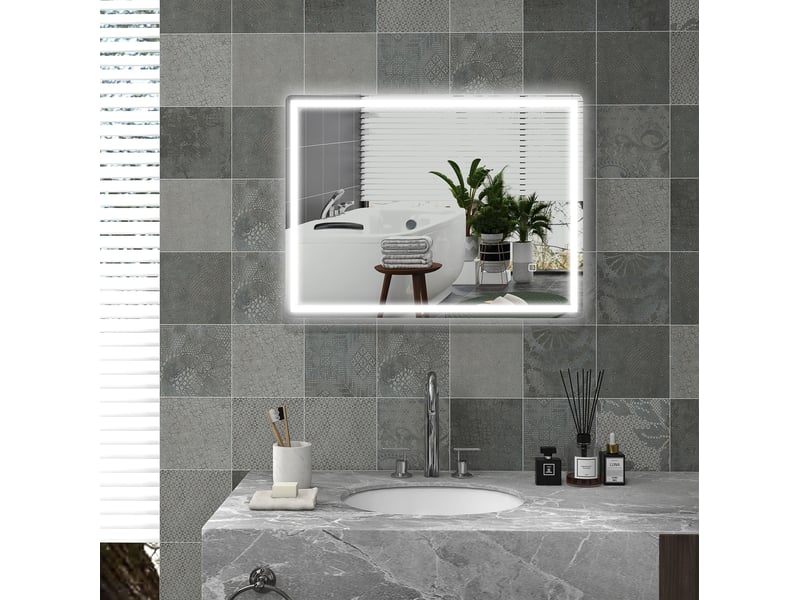 Miroir de salle de bain led 60x80 cm – argent – éclairage réglable, antibuée, mémoire et commande tactile - Conforama B