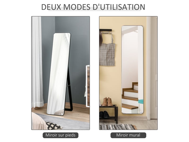  Miroir sur pied et mural rectangulaire mdf aspect noir dim. 37l x 43l x 156h cm  - Conforama E