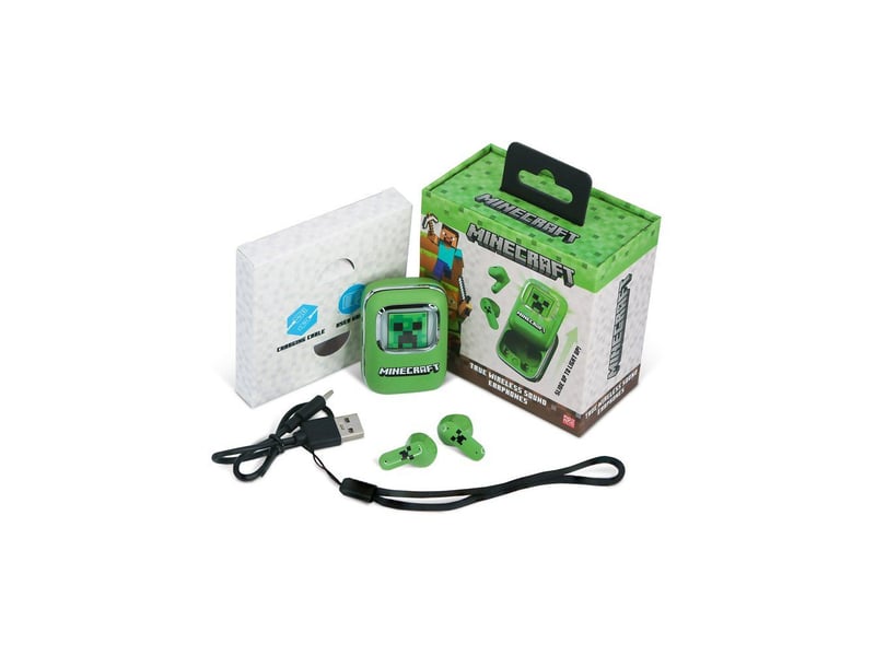  Ecouteurs tws sans fil bluetooth 5.3 style minecraft vert boitier charge coulissant led OTL1728305803214 - Conforama C