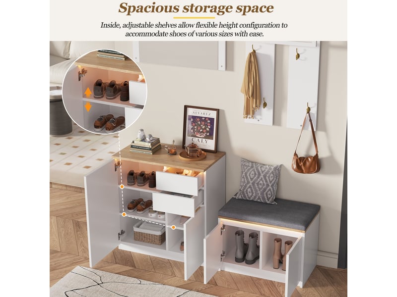  Vestiaire d'entrée avec miroir, tiroirs et banc à chaussures 130x35x124.5 cm N657P49203435W - Conforama D