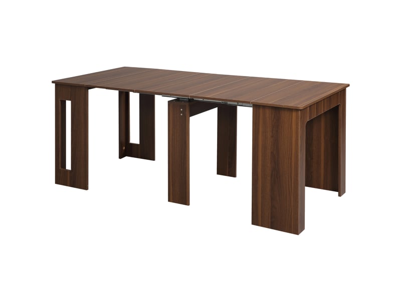 Table de salle à manger extensible et pliable avec roulettes, plateau en deux parties, marron, 180 × 85 × 75 cm - Conforama A