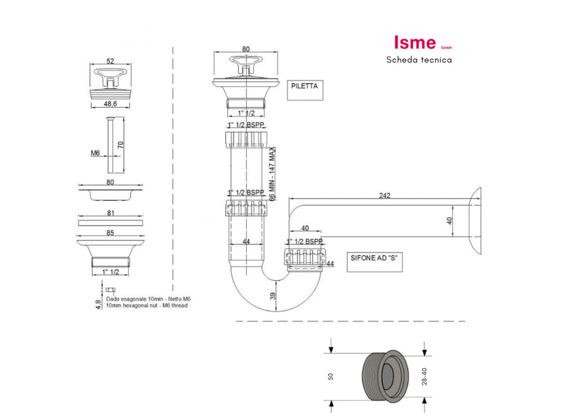 4618105 schläfer | siphon d'évier avec vidange, kit de vidange avec siphon universel g 1 12 et vidange avec bouchon pour lavabo, évier - Conforama C