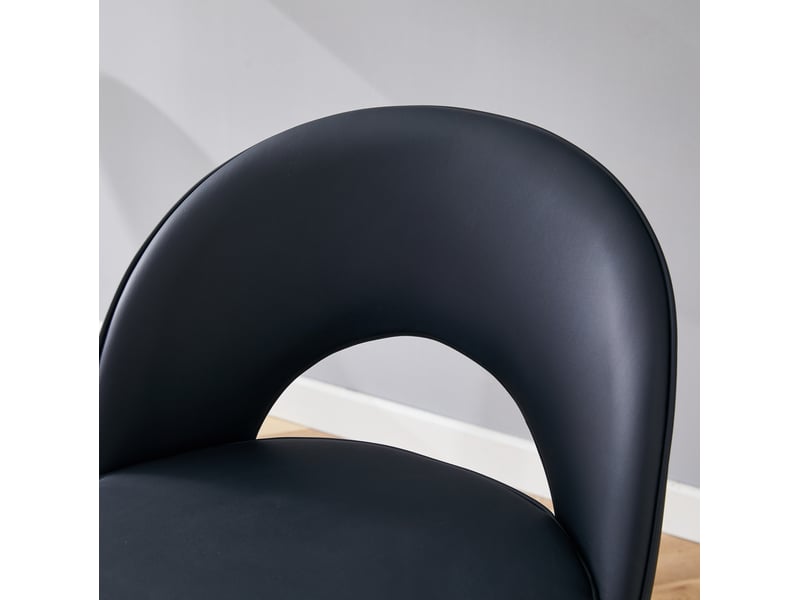  Tabouret de bar pivotant 360 degrés avec dossier ajouré et structure métallique, style moderne, en pu noir  - Conforama E