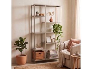 Padma - libreria freestanding a 6 ripiani 80x163,5x30 cm scaffale per soggiorno, ufficio in metallo tortora