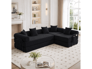 Canapé d'angle réversible convertible <strong></strong> <strong></strong> 5 places Velours côtelé noir avec coffre de rangement