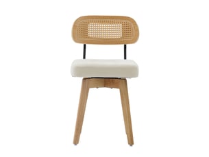 Chaise pivotante 360° lot de 2, chaises de cuisine style mid-century moderne, dossier tressé et assise rembourrée beige chenille
