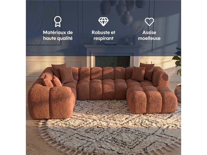 Canapé nuage en u convertible en bouclette brique - alba - morphea - Conforama C