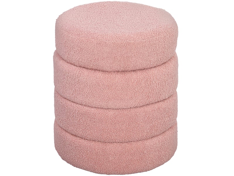  Repose pied salon, tabouret ottoman rond rembourré en peluche teddy, pour chambre à coucher, entrée, ø 40 x 45 cm, rose  - Conforama A