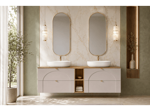 Meuble sous-vasque suspendu aura 180 cm avec étagère effet chêne craft cachemire mat k