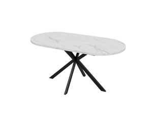 Table à manger extensible 120160x80x75 cm pour 4-6 personnes, plateau ovale effet marbre, pieds en métal, design moderne salle à manger - mdf-blanc