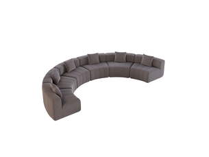 Canapé modulaire 6 places en demi-cercle avec 2 coussins, assise style piano courbe en chenille gris