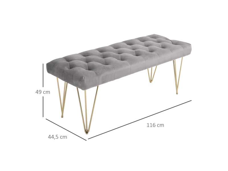  Banc capitonné, pianochaussureslit, velours, chambresaloncouloir, gris métal, 116x44,5x49 cm.  - Conforama E