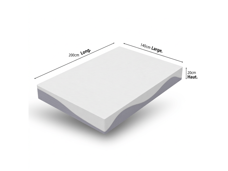  Matelas mousse 140x200 épaisseur 20 cm réversible h3 h4, déhoussable gris blanc oeko-tex  - Conforama C