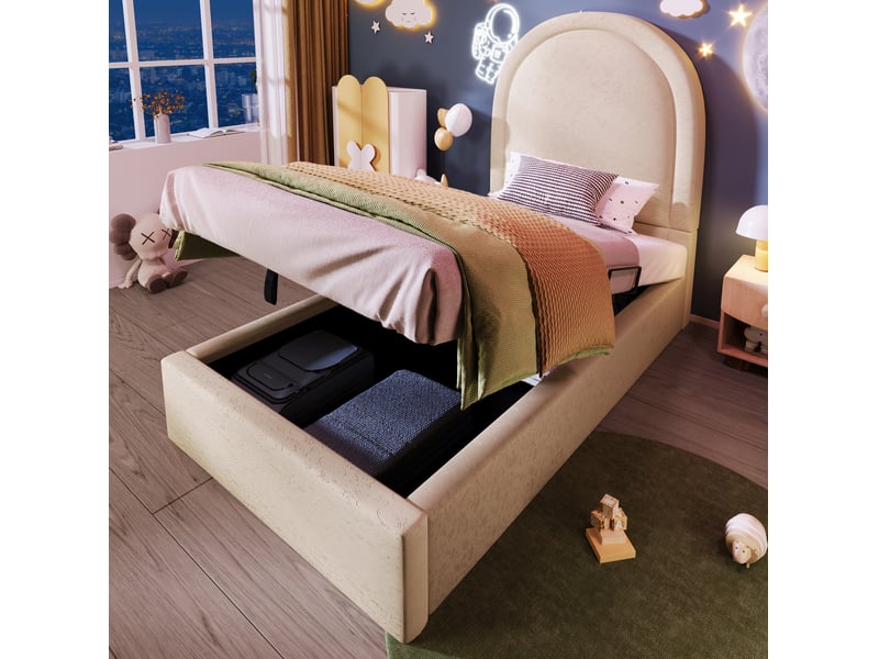 Lit enfant avec rangement motif cosmique 90 x 200 cm beige avec matelas - Conforama B