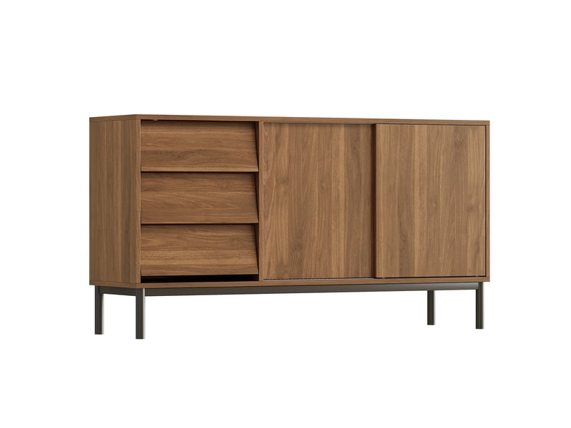  Buffet 3 tiroirs et 2 portes coulissantes 150x40x80 cm mdf noyer naturel  - Conforama E