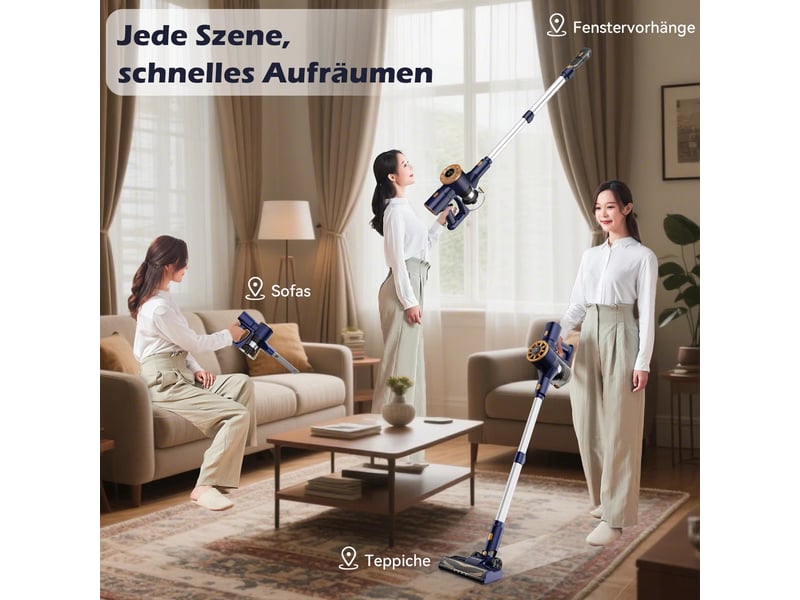  Aspirateur balai sans fil 350 w avec aspiration 55 kpa, filtration 5 en 1 et autonomie 55 min, pour tapis et poils d’animaux  - Conforama B
