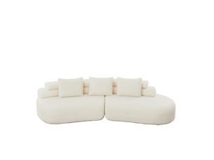 Canapé modulable en chenille beige 2 pièces à conception courbée en forme de pois de cashew, sans bras ni coins durs, design segmenté ultra doux
