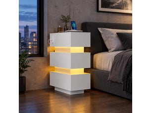 Lot de 2 tables de chevet étroites 20x40x59,5 cm, 3 tiroirs, led usb type-c, panneaux de particules, blanc