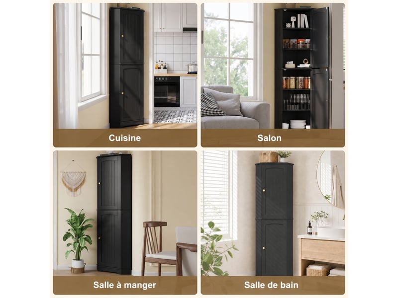 Meuble de cuisine muvano noir, meuble d’angle compact avec deux portes et étagères réglables - Conforama C