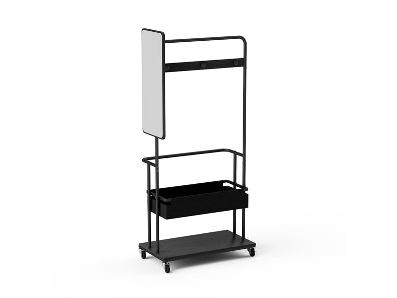  Portant à vêtements avec miroir panier et roulettes acier noir 70x40x170 cm W3148P435688 - Conforama A