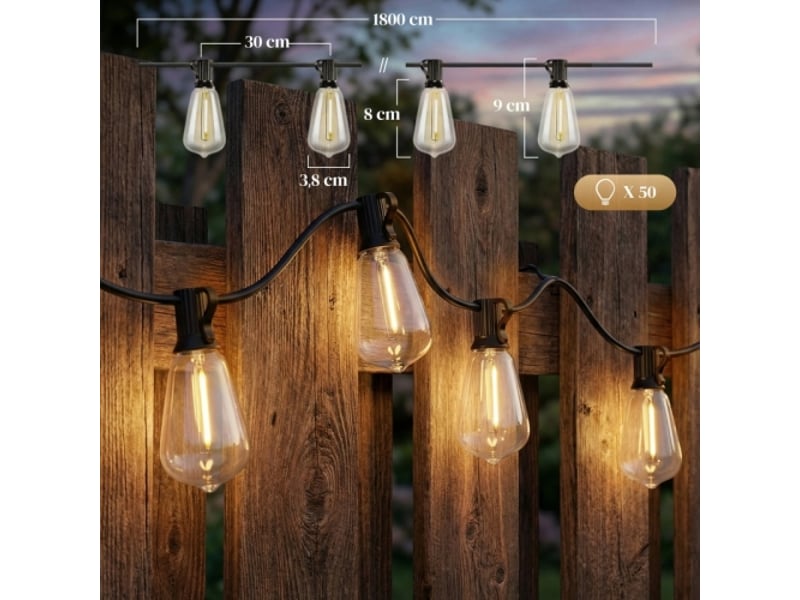  Guirlande rideau lumineux 50 led, 18 m, raccordable, ip44, décoration intérieure et extérieure  - Conforama B