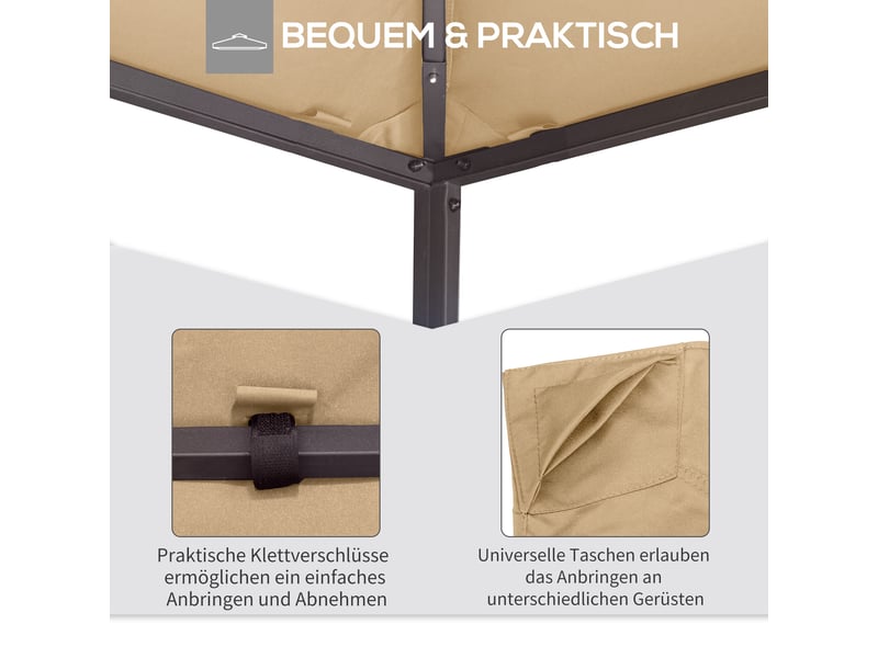  Toit de remplacement pour pavillon - 298x295 cm - polyester - protection uv - résistant aux intempéries Beige - Conforama E