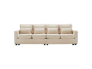 Canapé droit 4 places en tissu lin beige avec coussins et pochettes de rangement pour salon moderne